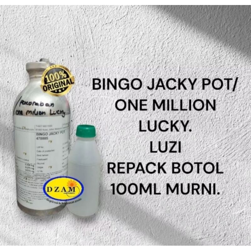 BINGO JACKY POT/ONE MILLION LUCKY LUZI REPACK BOTOL 100ML MURNI.