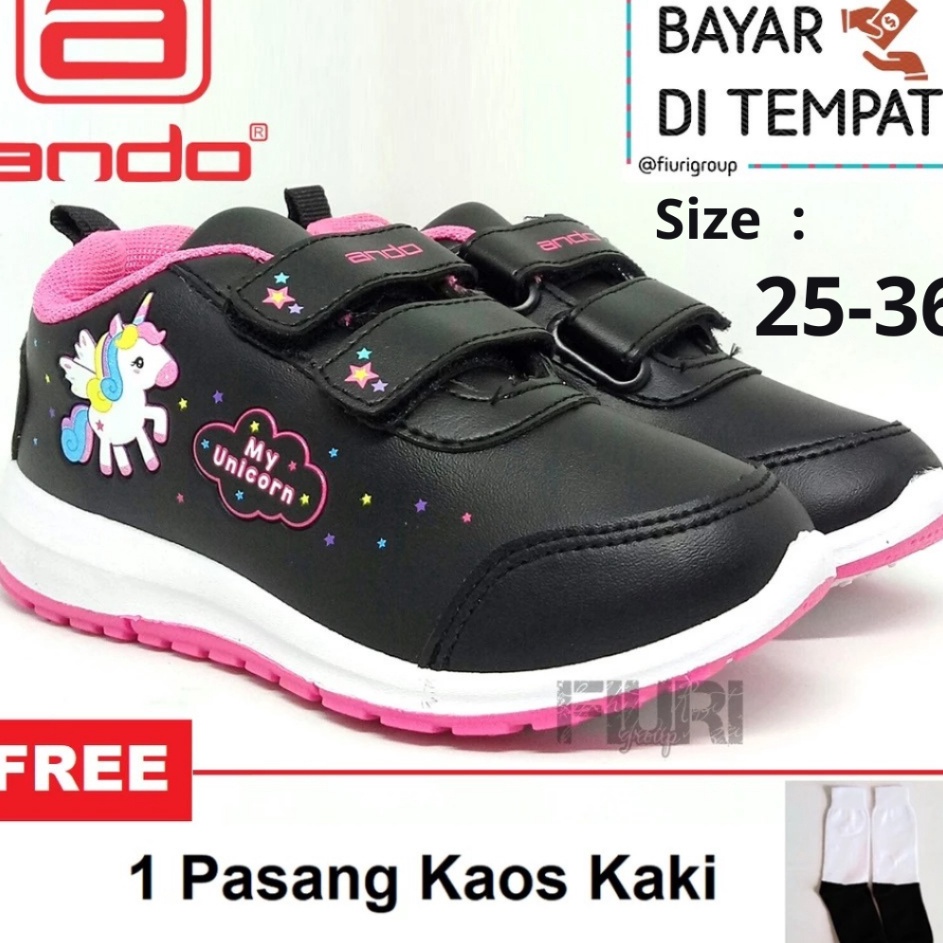 Miliki FIURI  ANDO ORIGINAL  MINICORN PEREKAT 2536 HITAM PINK  SEPATU SNEAKERS KANVAS SOL KARET ANAK