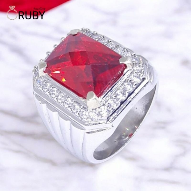 Cincin Batu Red Topaz Zirconia Diamond