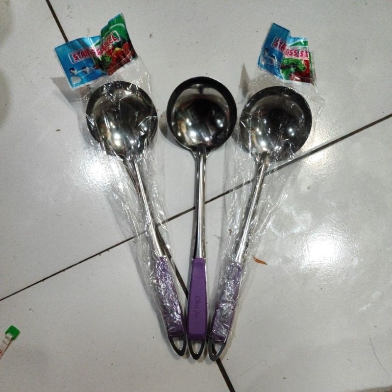 irus stainless steel gagang plastii ungu/ sendok sayur stainless
