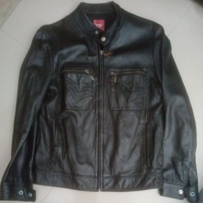 RARE EVISU trucker leather jacket