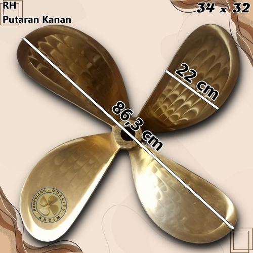 Baling baling kapal ukuran 34 x 32 mesin gearbox 4 daun Arcim Propeller