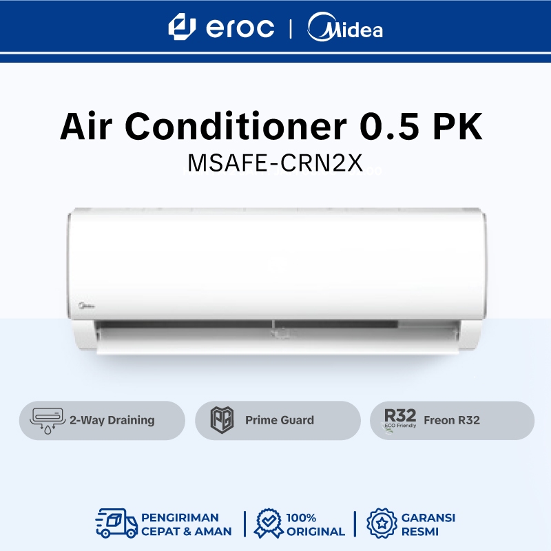 Midea AC Standard 1/2 PK ( 0.5 PK ) 420 Watt - Freon R32 Series MSAFE-05CRN2X  (Unit Indoor & Outdoo