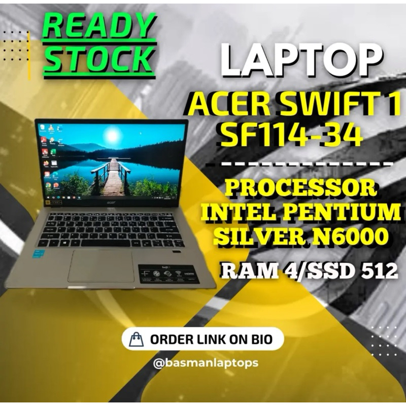 Laptop Acer Swift 1 Intel N 6000 Pakai  SSD Ngebutt - Laptop Bekas Malang - Laptop Murah - Laptop Ga