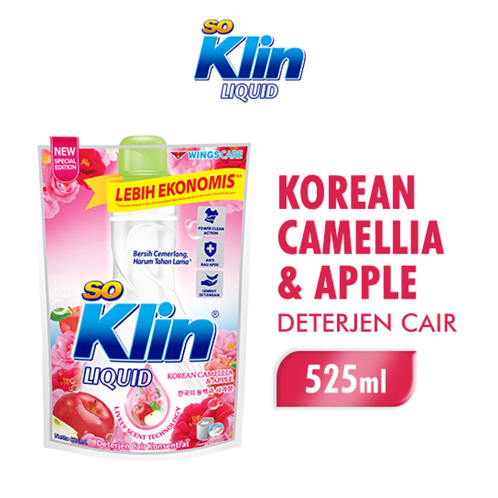 SO KLIN DETERJEN CAIR KOREAN CAMELLIA & APPLE POUCH 525 ML / SO KLIN DETERJEN CAIR