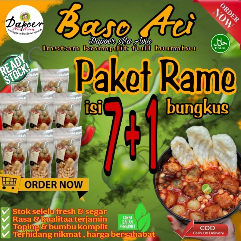 

8 Bungkus Baso aci [Paket Rame] Instan Khas Bandung Komplit Full Bumbu Pedas / Bakso olahan / Baci Kuah / Boci Homemade - Makanan Cemilan Viral