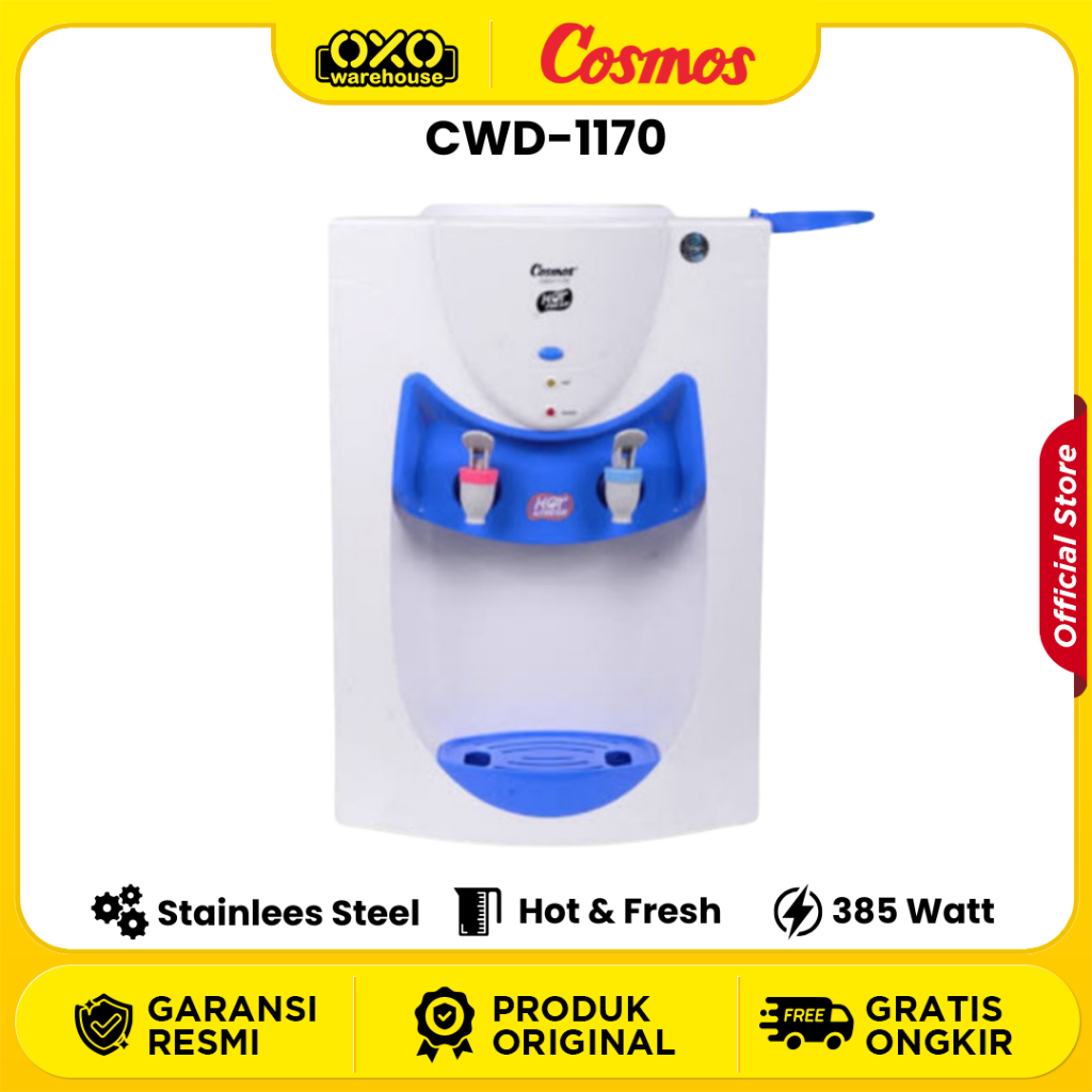 COSMOS Water Dispenser Portable CWD-1170 Stainless Steel Anti Karat Low Watt Garansi Resmi