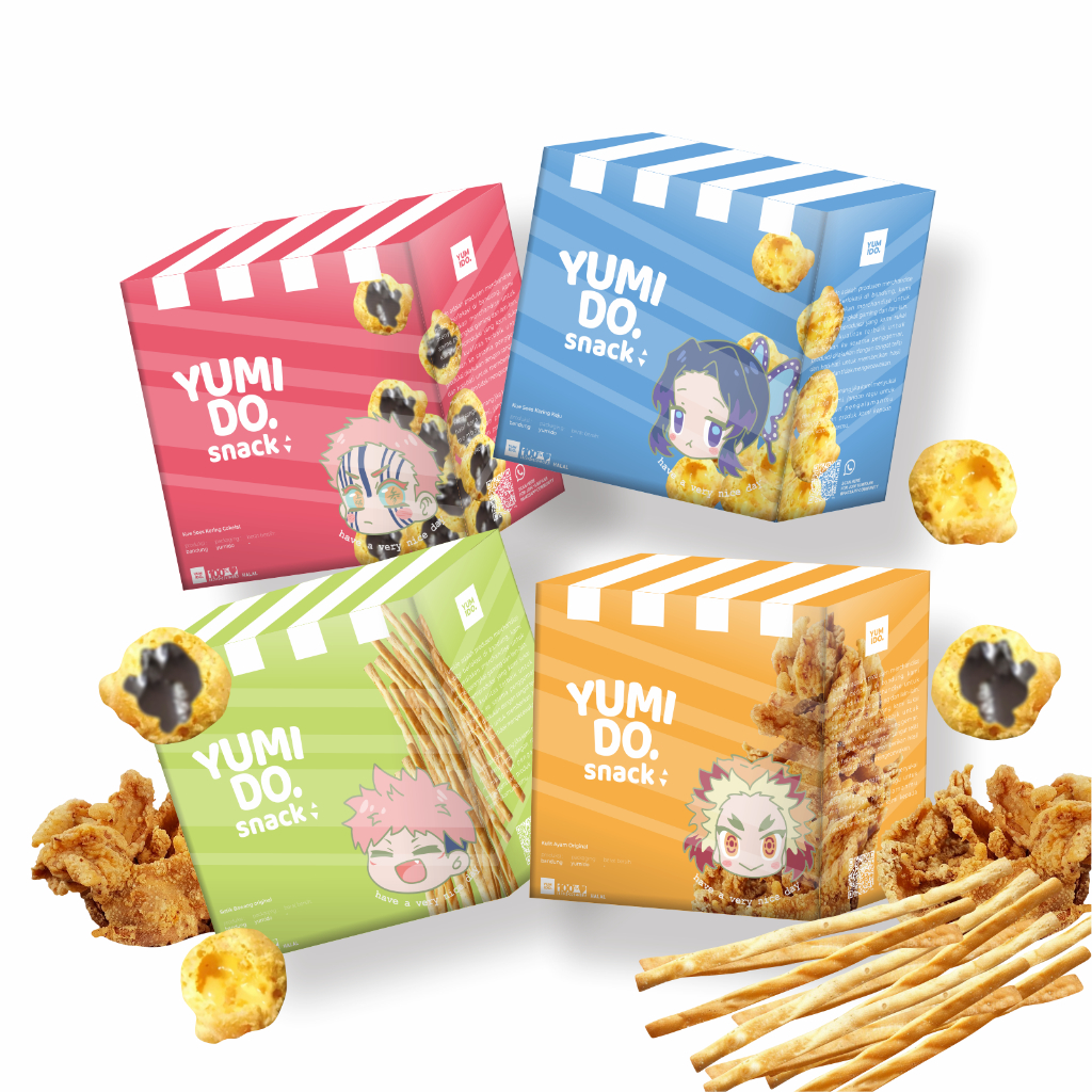 

Yumido Snack 70-80gr | Kulit Crispy, Stik Bawang, Soes Kering Coklat - Camilan Enak & Hadiah Kaos Anime!