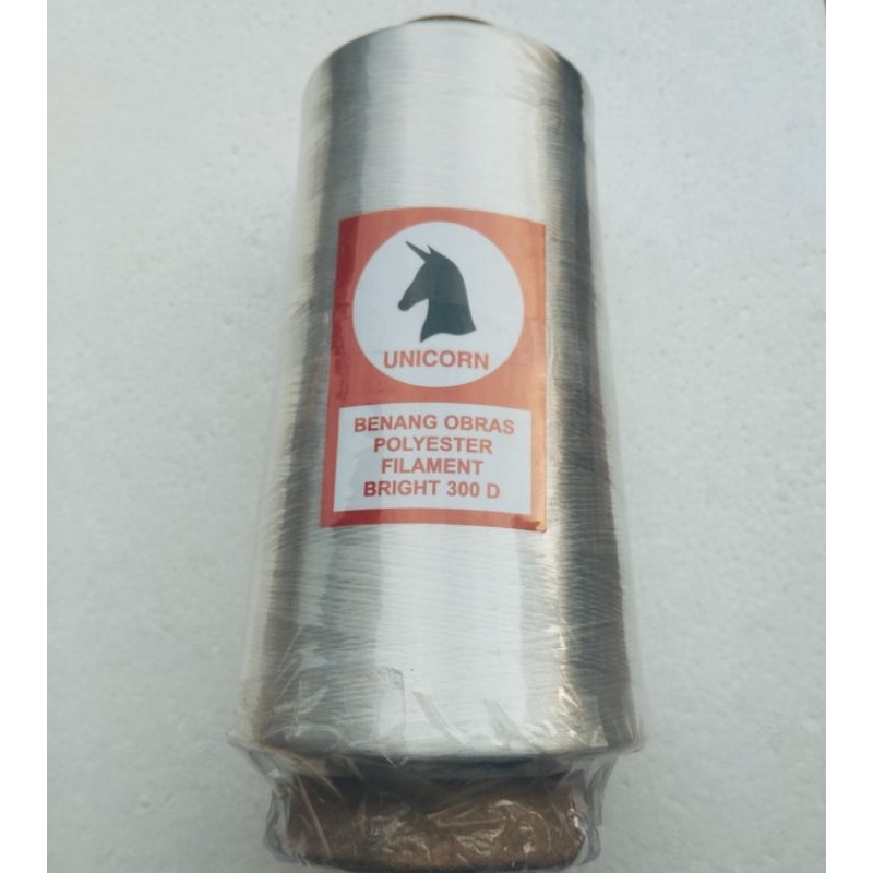 Benang Obras Polyester Filament Bright 300 D Unicorn Berat 500 gram Putih mengkilap
