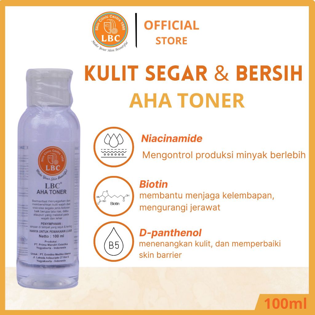 LBC-AHA Toner With Niacinamide 100ml | Cerah, Glowing  & Oil Control | Untuk Kulit Berjerawat, Berun