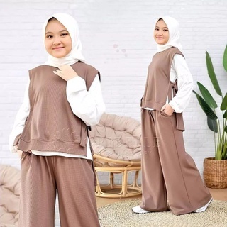 SHERINA Set Kids 3in1 Crinkle Airflow Setelan Anak Perempuan Usia 10-15 Tahun Daily One Set Remaja T