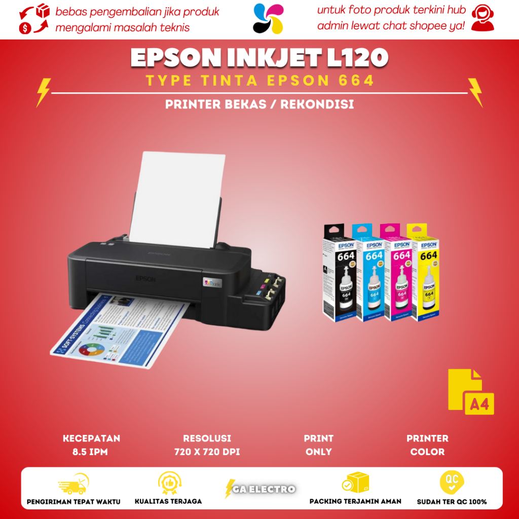 Printer Warna Epson L120 + Tinta Baru Nozzle Full
