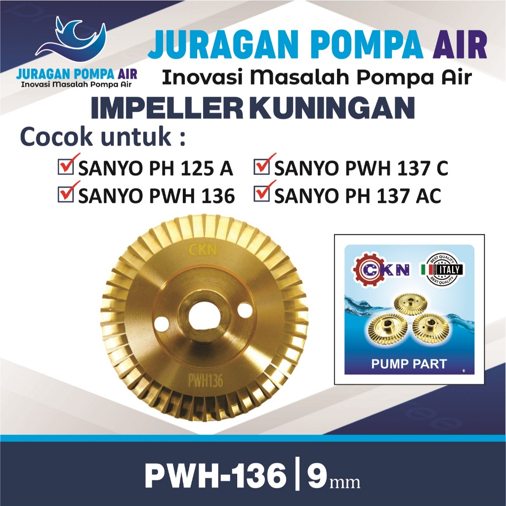 Kipas Impeller Kuningan CKN Sanyo PWH 136 137 SY 136 Sparepart Pompa Air s5c