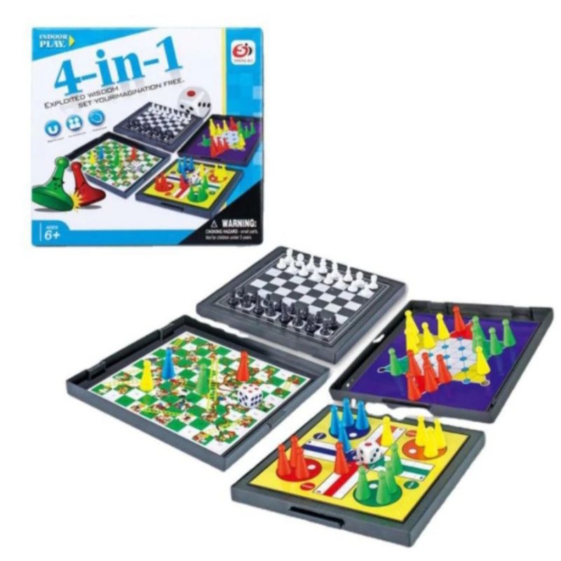 Mainan Papan Magnet Ular Catur Ludo Halma Board Game Magnetic 4in1
