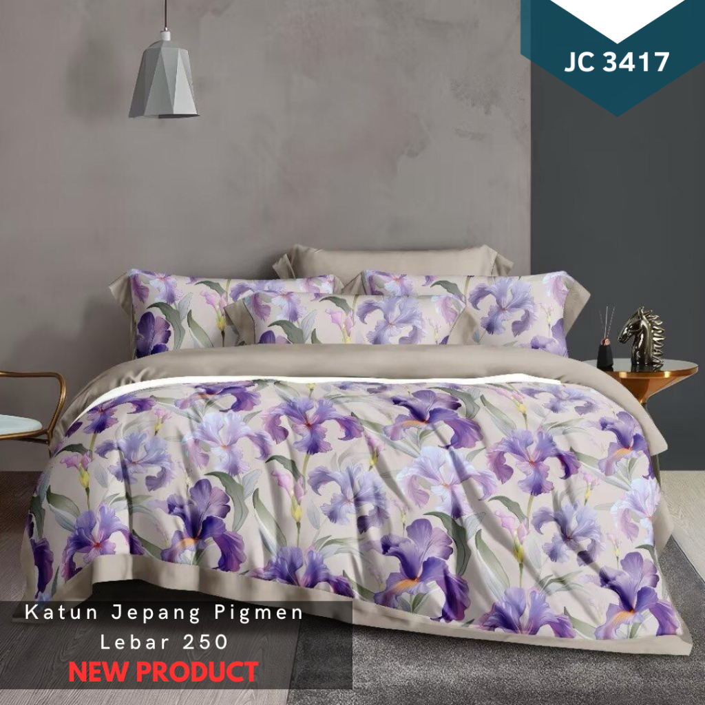 Sprei Katun Jepang Pigment Print Motif Bunga Tulip Daun Forest Green Pastel Bunga Corak Biru Pink Fl