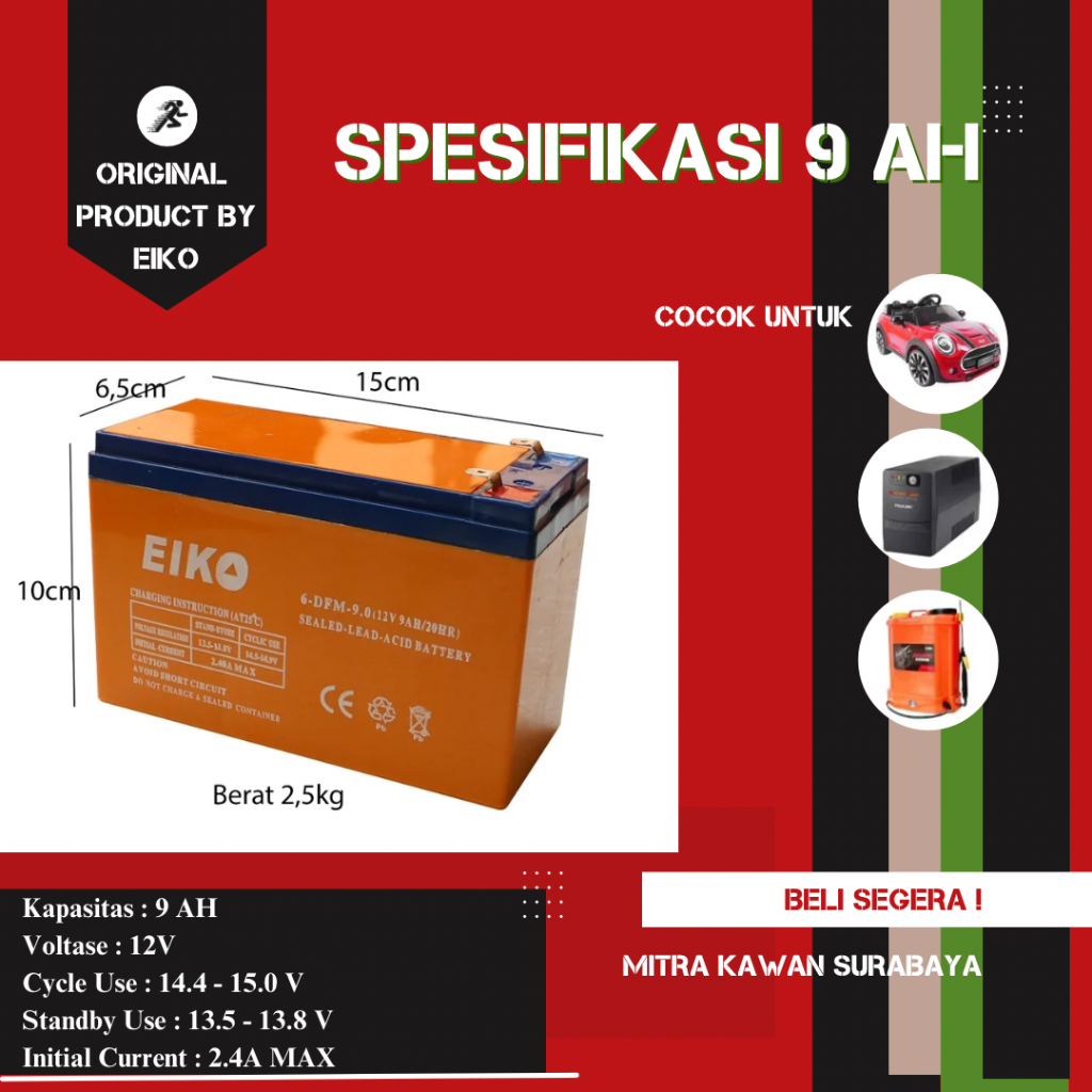 Baterai 12V 9Ah 12Ah Baterai Aki sprayer elektrik Aki Motor Listrik