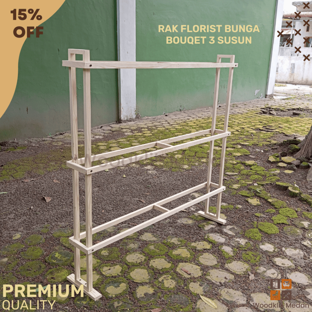 Rak Display Bunga Bouqet 3 Susun Jati Belanda/ Rak Bunga Wisuda Bongkar Pasang/ Rak Bunga Florist