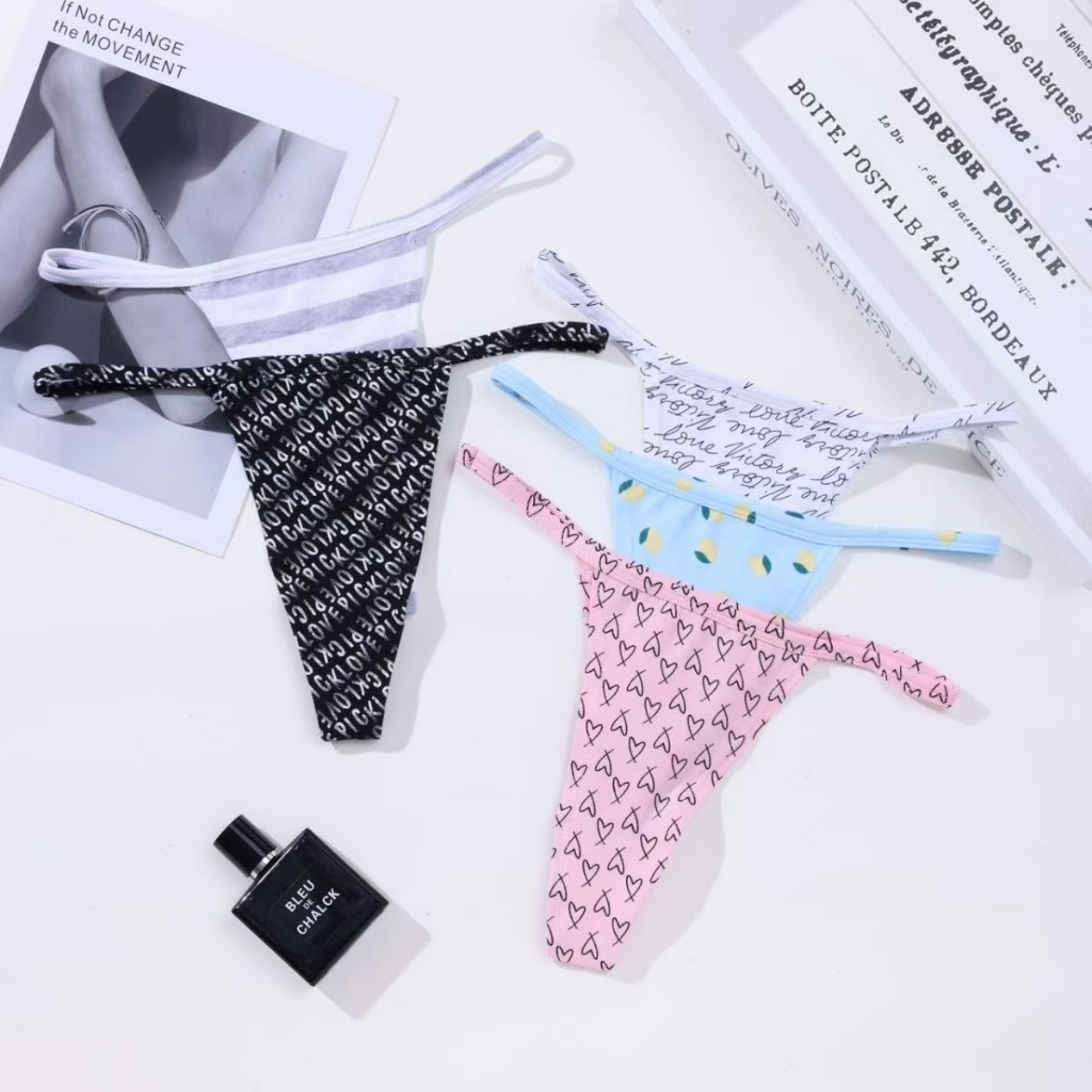Printed letter cotton single thin strip sexy thong women's English logo thong love t-shirt women's c