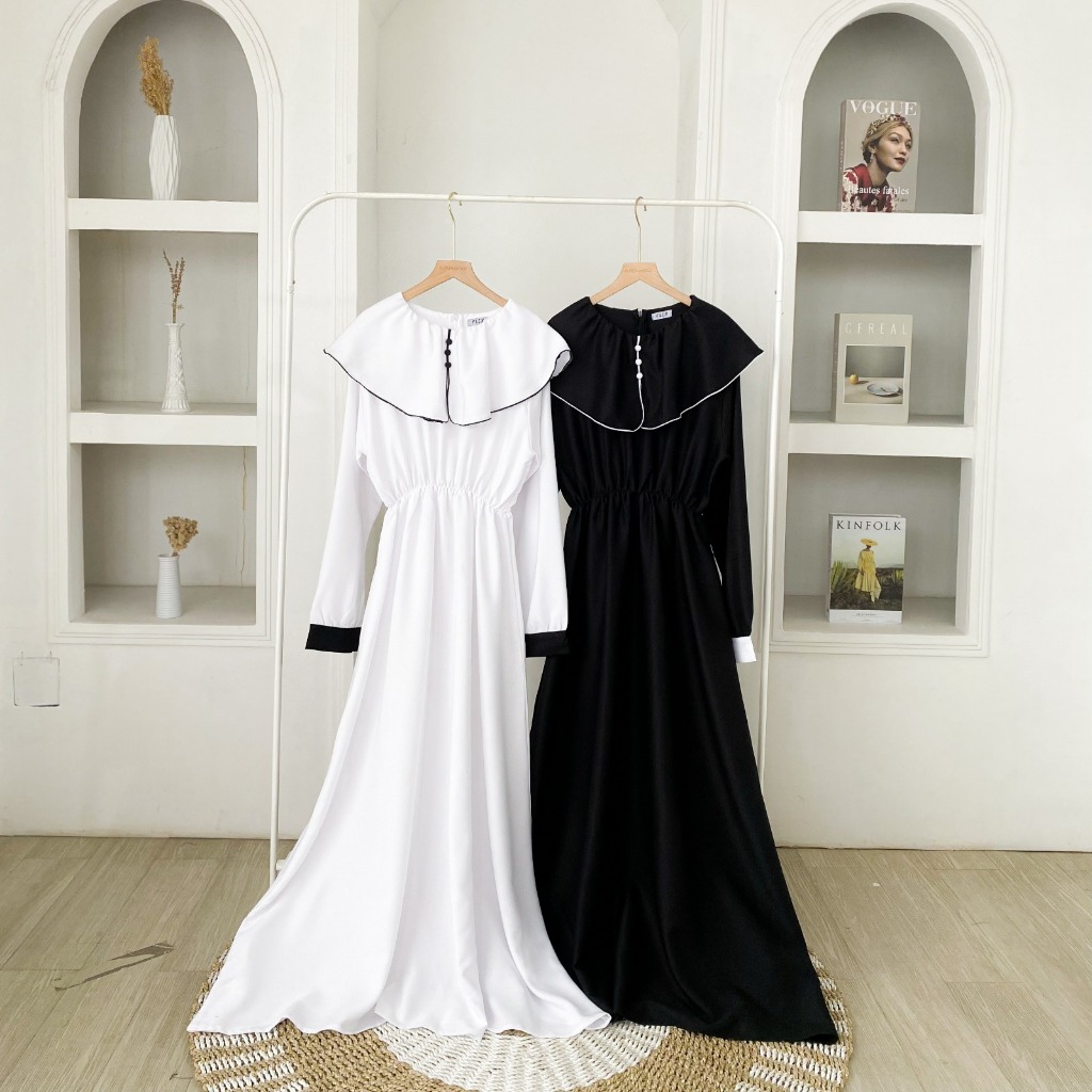 ARAFAH MAXY / Fashion Muslim Korean Dress Shakila / Dress Black White Casual Look