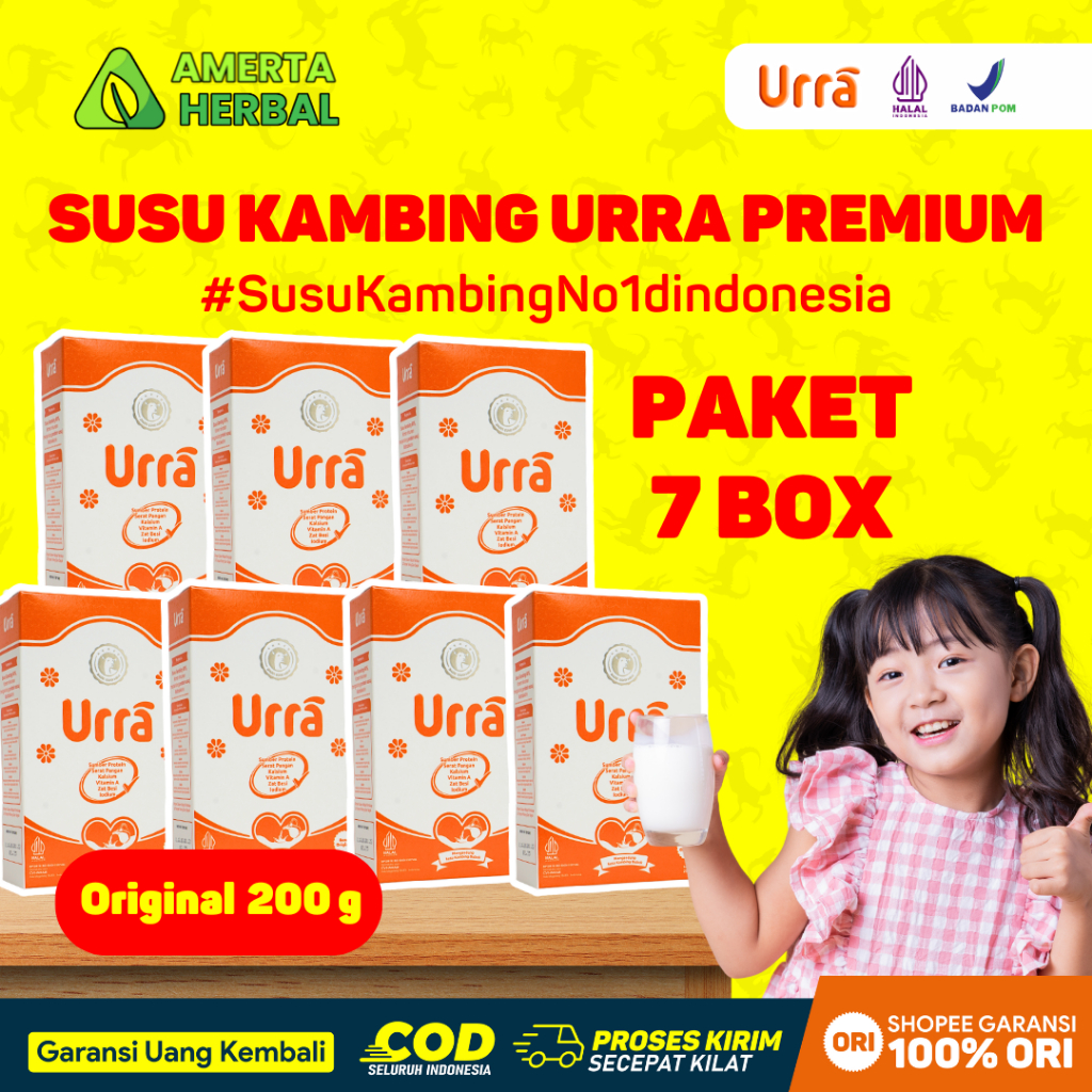 

[PAKET 7 BOX] Susu Urra - Kambing Saanen Premium, Tinggi Protein & Kalsium - 200g Halal BPOM