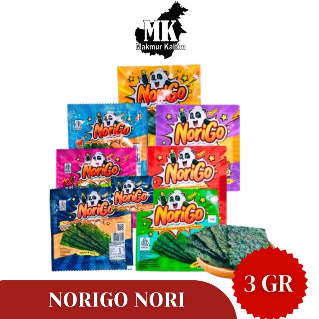 

NORIGO Snack Rumput Laut 3 g (12pcs ) Halal | Nori Sachet Seaweed / Seaweed Nori