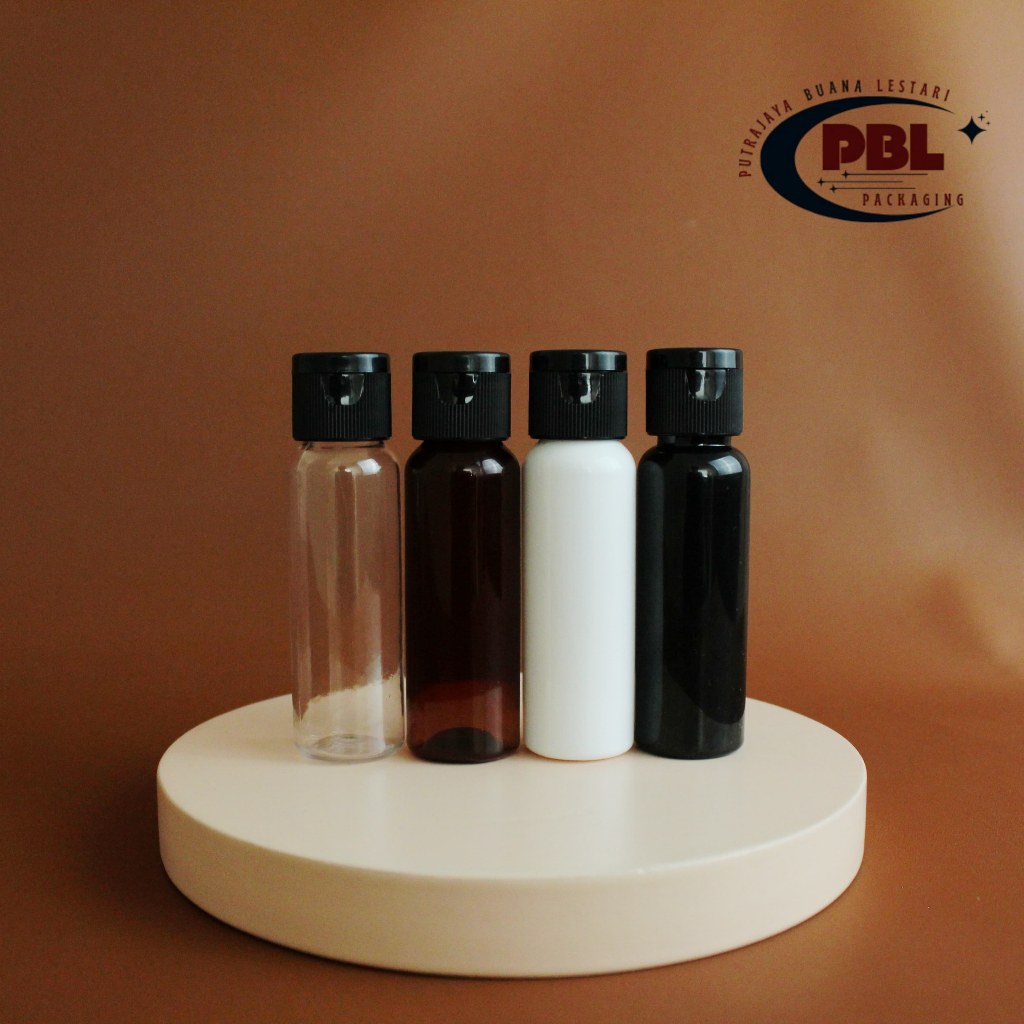 Botol Fliptop 30ml Tebal / Botol Plastik PET 30ml Tutup Fliptop Hitam