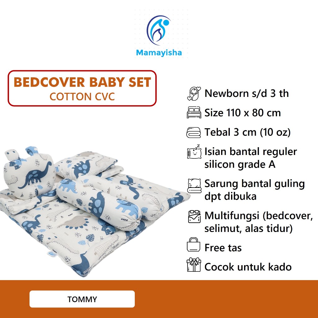 MAMAYISHA - Bedcover Bayi Set Motif Polos| Baby Bedding Set Katun / Bedcover Bayi Set