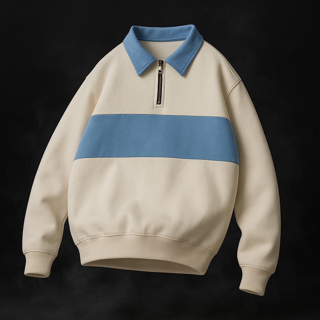 LASTKISS Sweater Klasik Polo Half Zip Rugby Basic – Putih & Biru