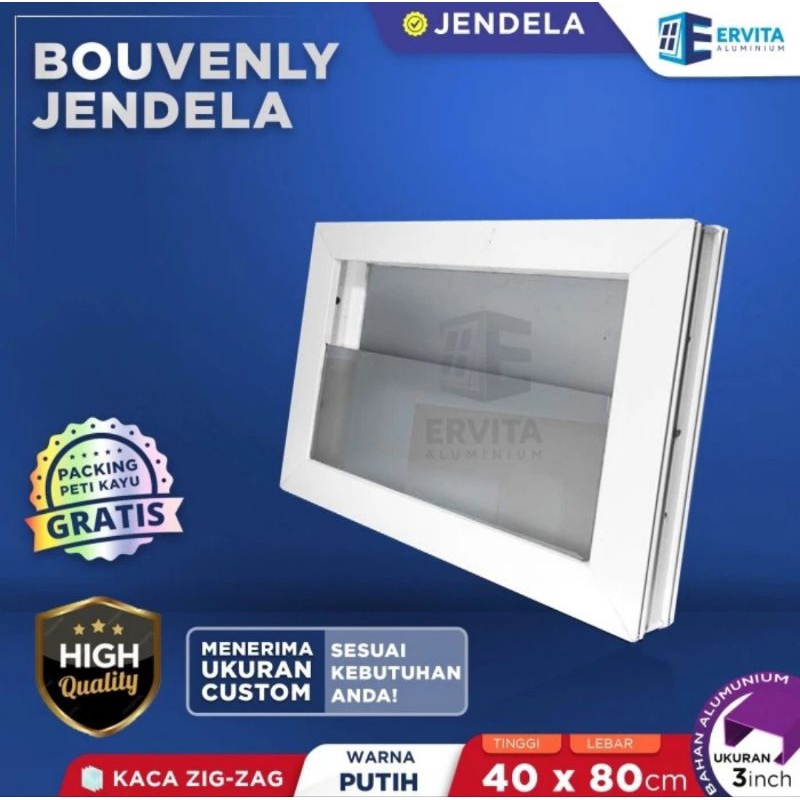 Kusen Jendela Aluminium - Bouven Jendela Kaca Zig Zag - Kamar Mandi - Ukuran 40 x 80 cm - Putih