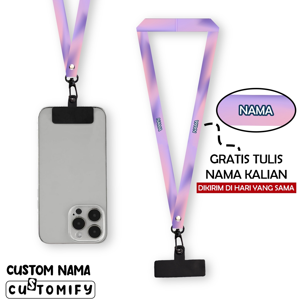 

[SATUAN] Lanyard Custom Nama - Tali Gantungan Nametag ID Card Free Clip Phone 1,5 cm - Design 46
