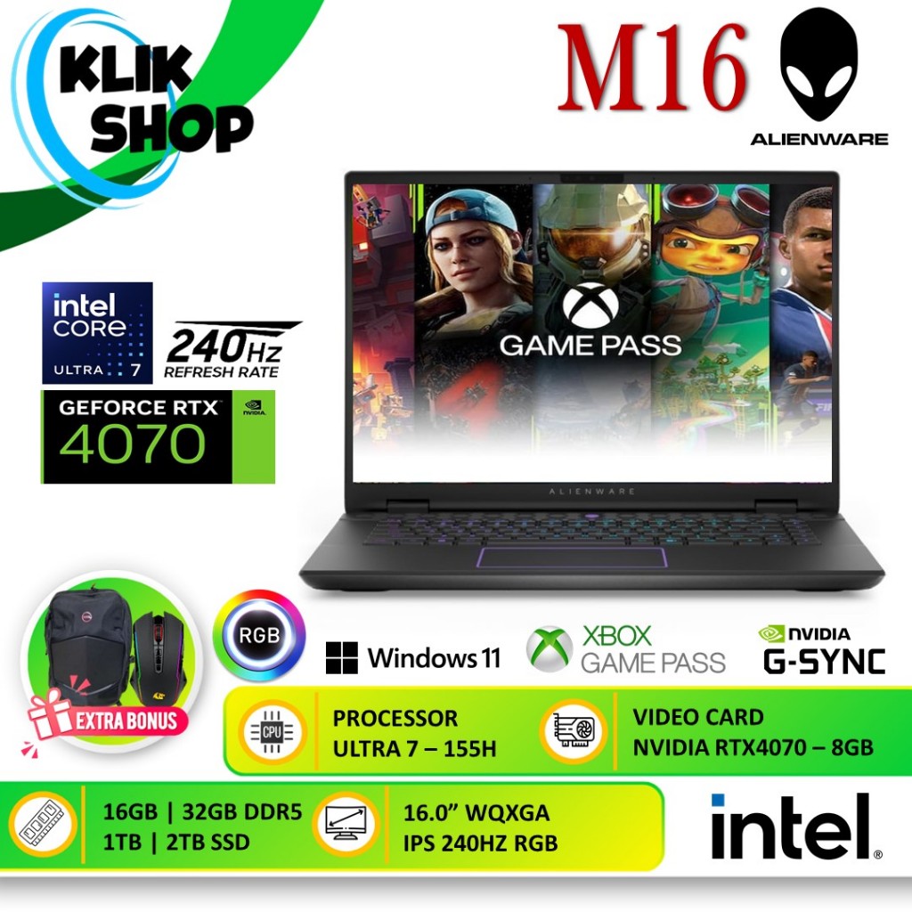 DELL ALIENWARE M16 R2 ULTRA 7 155H 64GB 2TB SSD RTX 4070 8GB 240HZ RGB