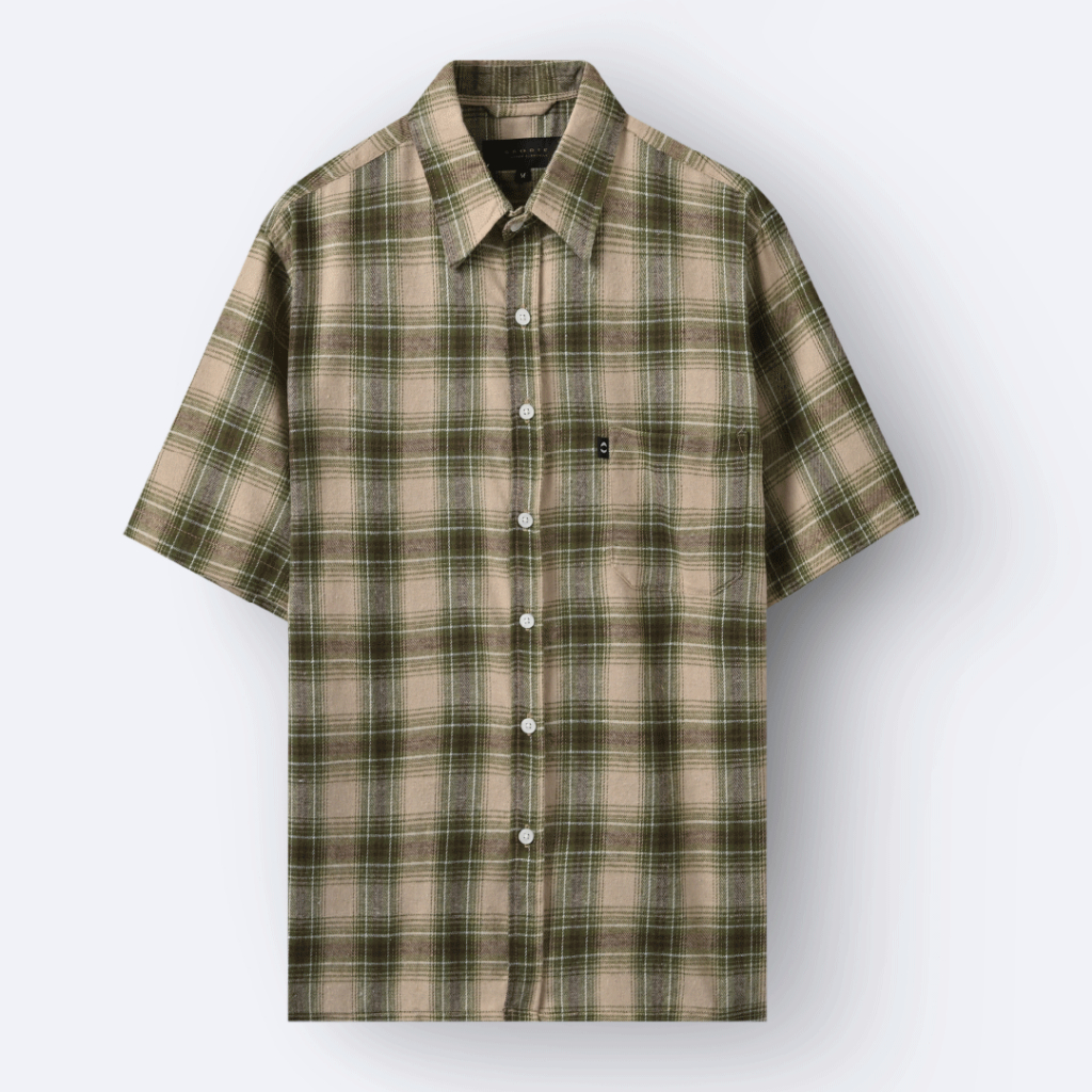 Broodis Kemeja Flannel Drake Brown Lengan Pendek