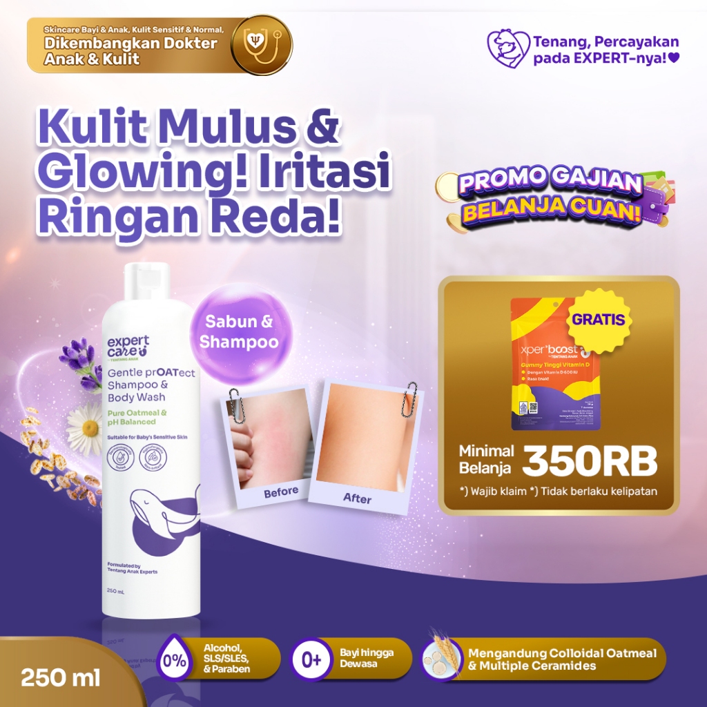 Expert Care - 2in1 Hair and Body Wash 250ml dengan Colloidal Oatmeal - Lembapkan Cegah Eksim - Sabun