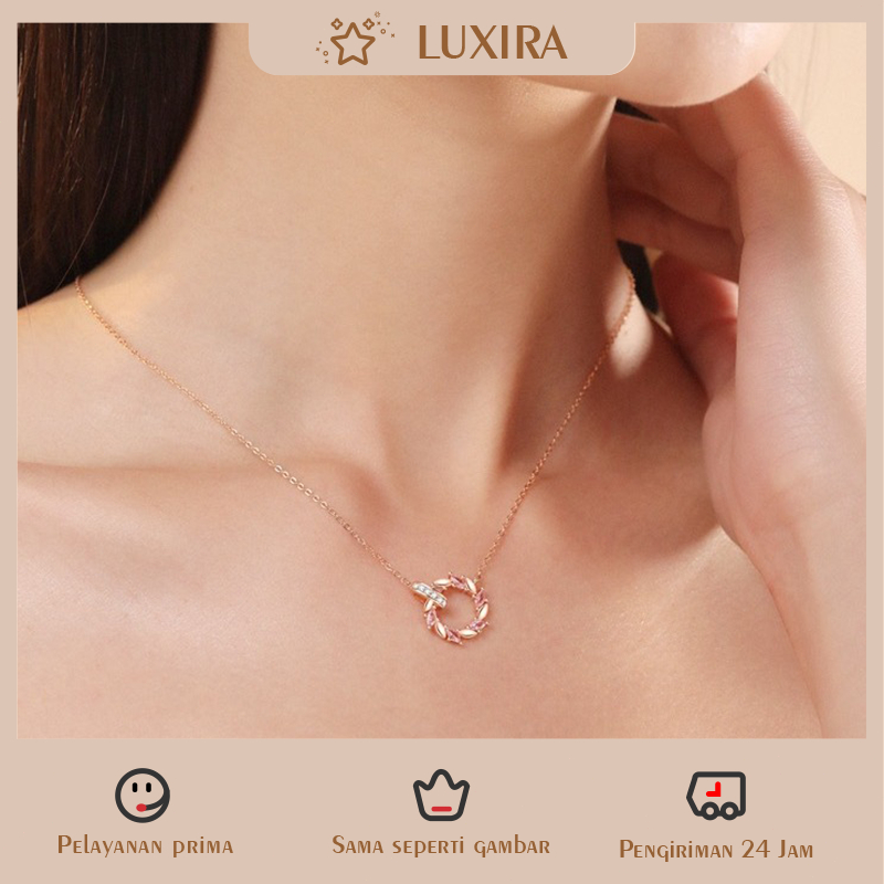 Kalung liontin bentuk kelopak kalung baja titanium lingkaran ganda berlubang emas / perak / mawar em