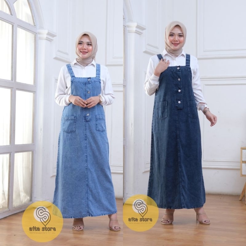 Erena Overall Dress Jeanswash Wanita Terbaru