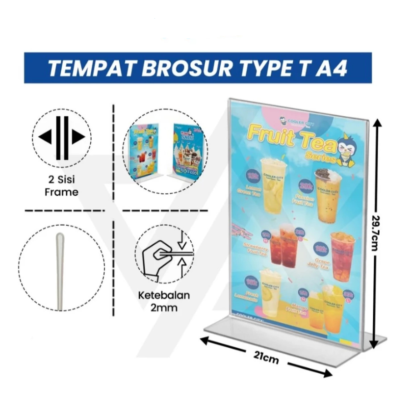 

Tempat Brosur Akrilik A4 2mm Portrait 2 Sisi / Tent Holder / Papan Menu Akrilik / Acrylic Menu A4