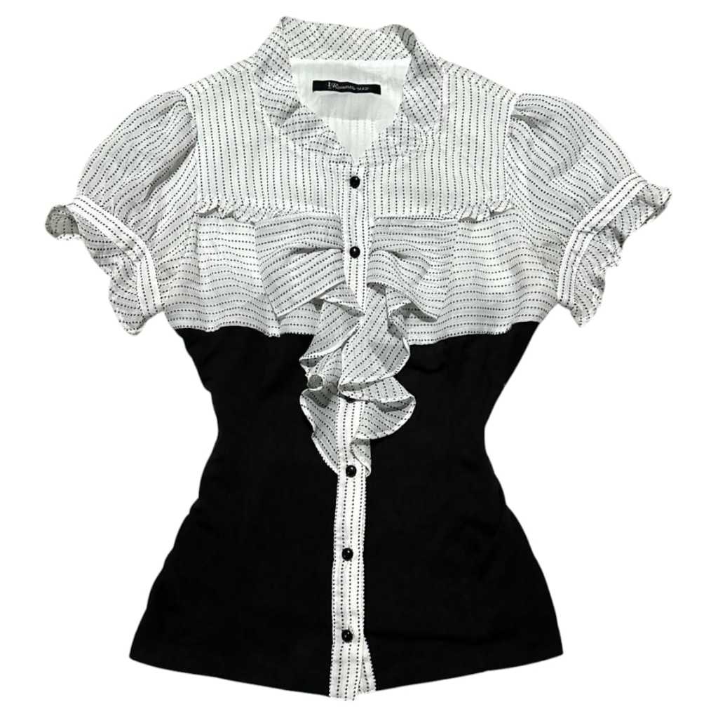 Ruffle Milkmaid Victorian Buttoned Up Puffy BW Top | shortsleeve rampel lengan balon coquette cottag