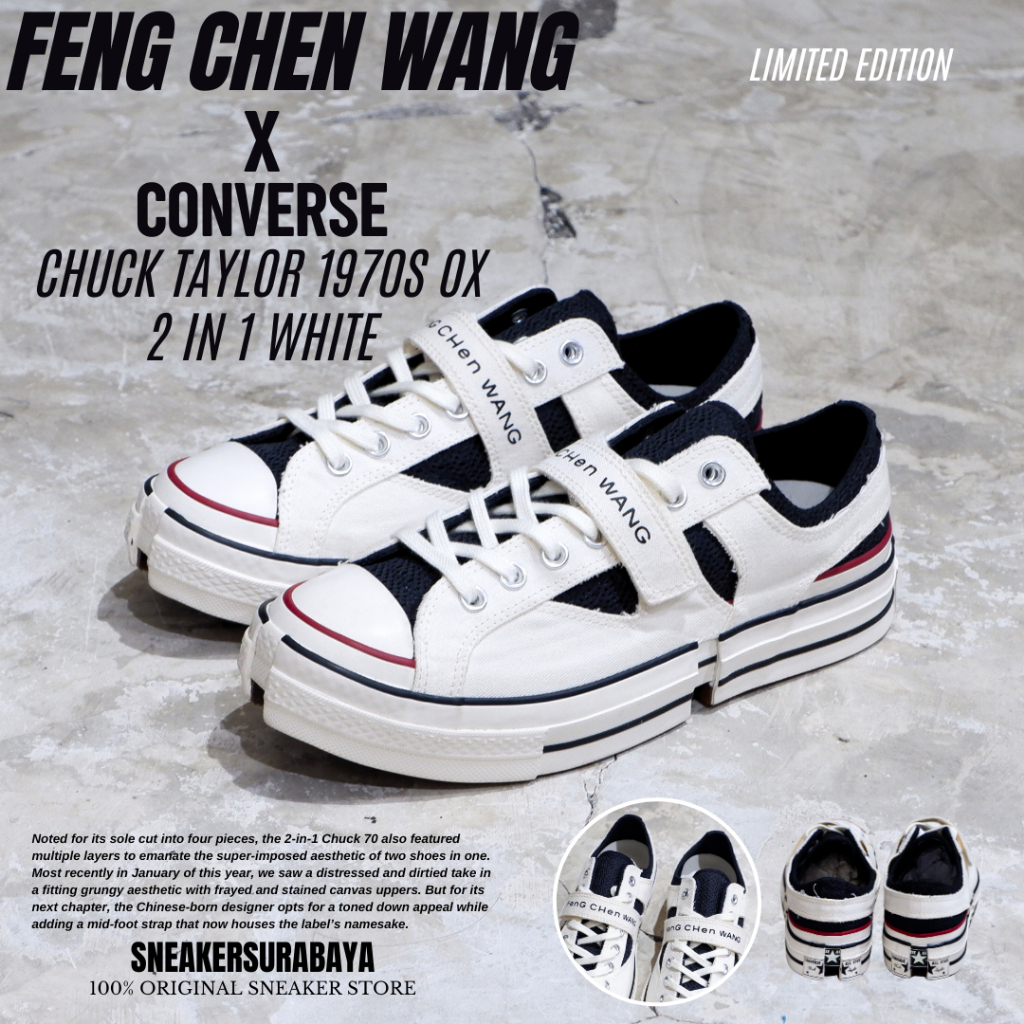 FENG CHEN WANG X CONVERSE CHUCK TAYLOR OX 2 IN 1 WHITE BLACK CT 70S CT 70