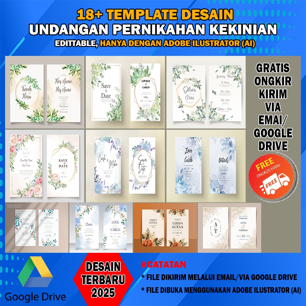 18+ Desain Template Undangan Pernikahan Kekinian Flower & Rustic Adobe Ilustrator (Ai)