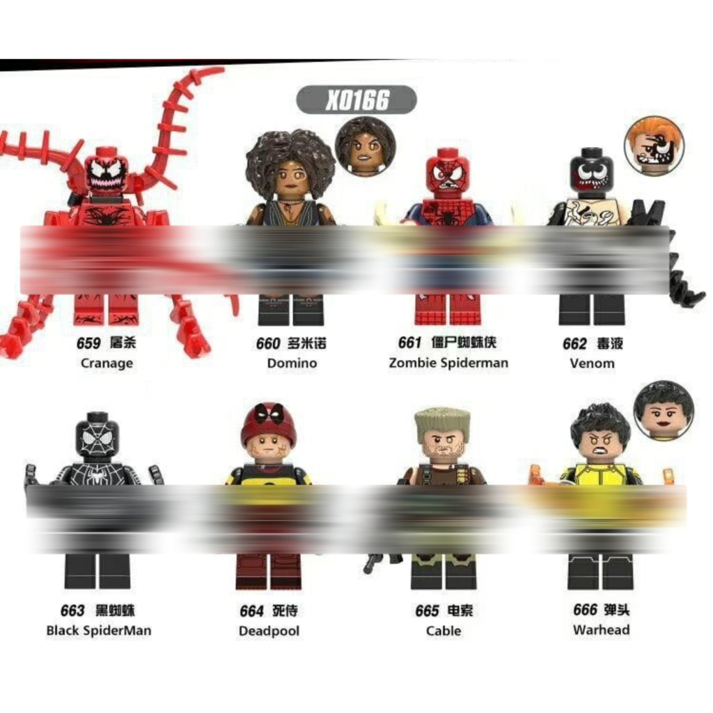 X0166 Domino Spiderman Venom Deadpool Cable Warhead - Mainan Brick