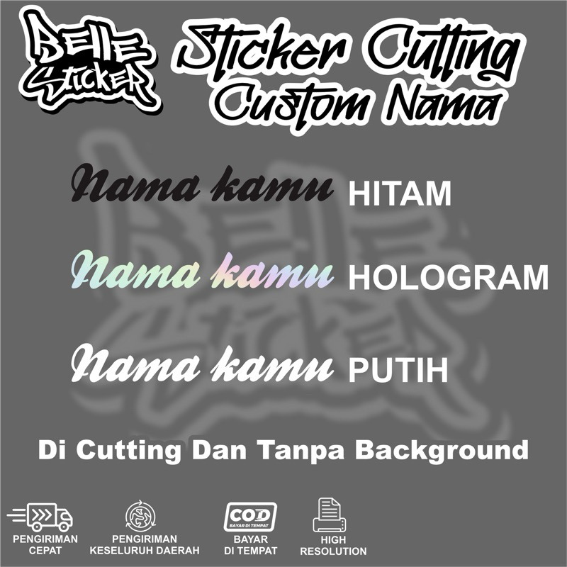 Cutting Stiker Custom Nama Variasi Motor Mobil Sticker Timbul Dasbor Spakbor Visor Body Kaca Helm