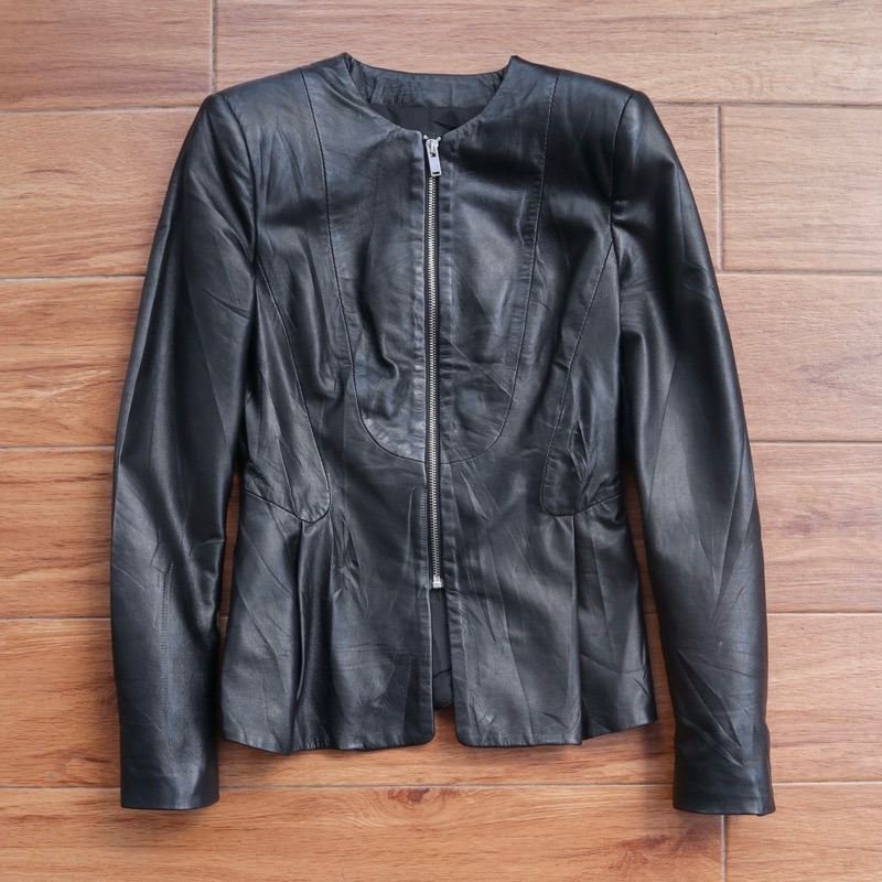 ZARA Jaket kulit asli domba cewek wanita blazer kulit outer casual genuine leather jacket Pl bekas p