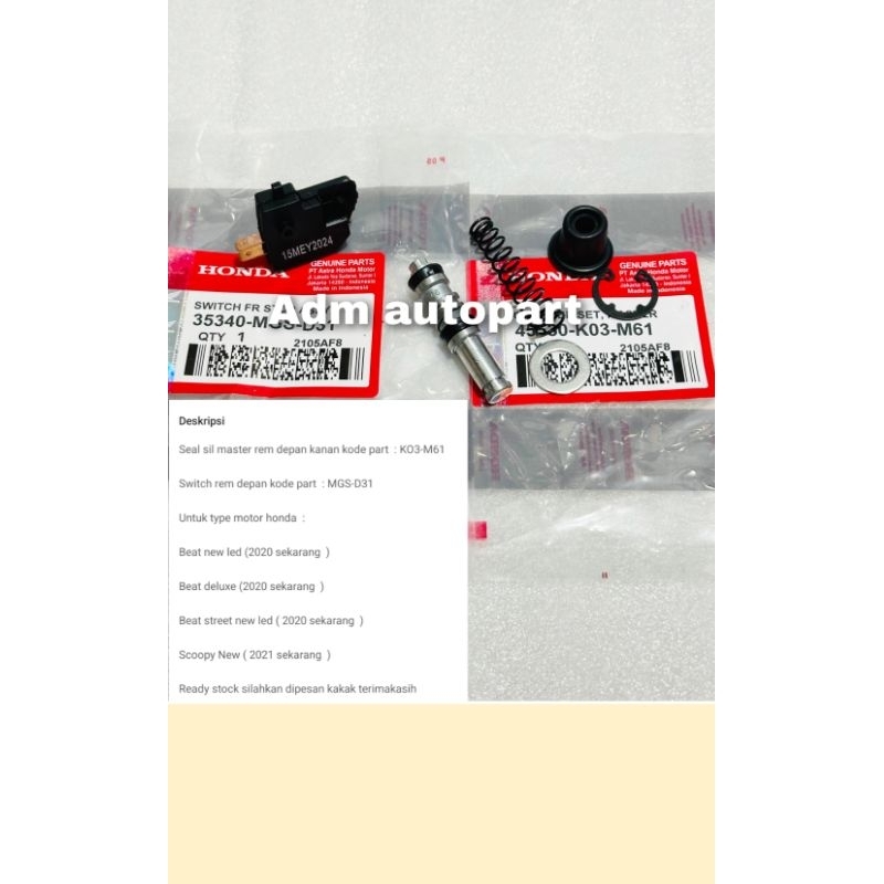 Seal master rem depan KO3-M61+Switch rem depan MGS-D31 Beat new led Beat deluxe Beat street new led 