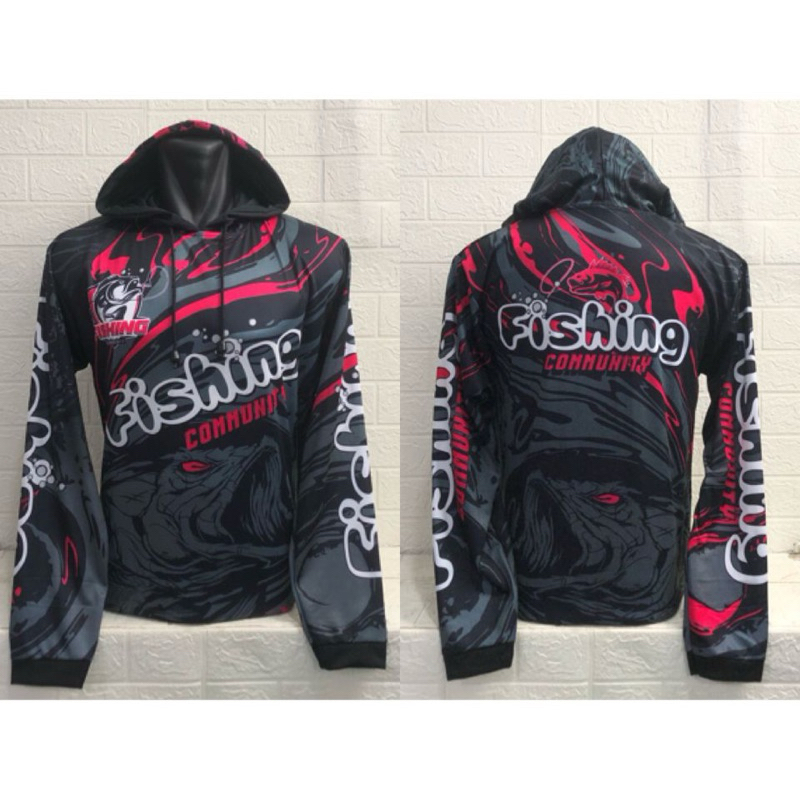 Kaos Jersey Kupluk Mancing mania fishing Fullprinting Hitam lengan panjang