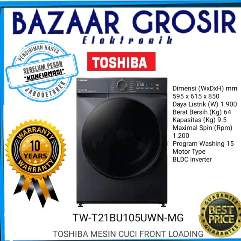 Toshiba TW-T21BU105UWN Mesin Cuci Front Loading