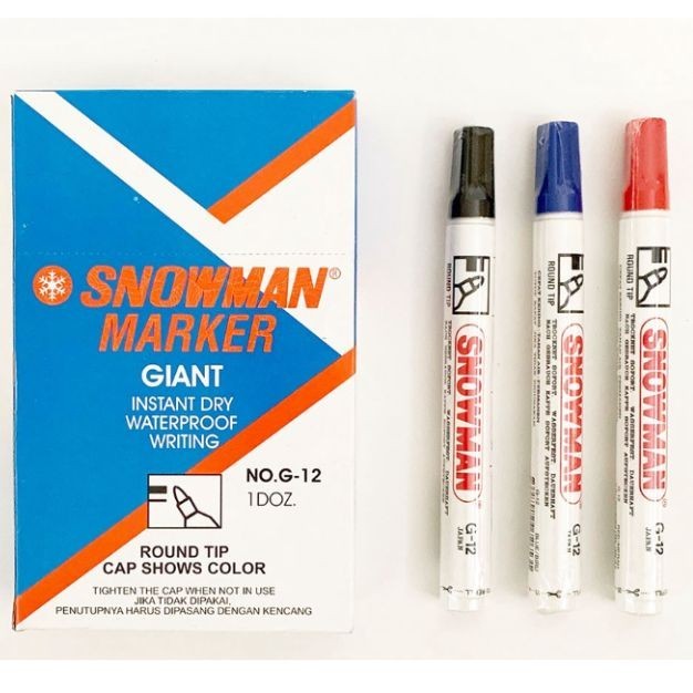 

Spidol Snowman Permanent Marker G-12/Pack isi 12 Pcs (Hitam, Biru, Merah dan Hijau)