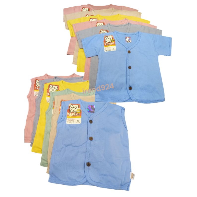 (3pcs) Baju bayi baby kancing Usagi Premium Polos lengan Kensi Pendek Panjang