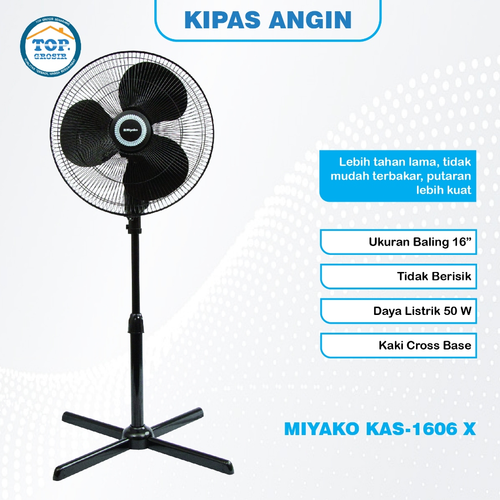 Kipas ANGIN MIYAKO KAS1606 X / KAS-1606X / KAS 1606 X FULL HITAM STANDING/ KIPAS ANGIN BERDIRI