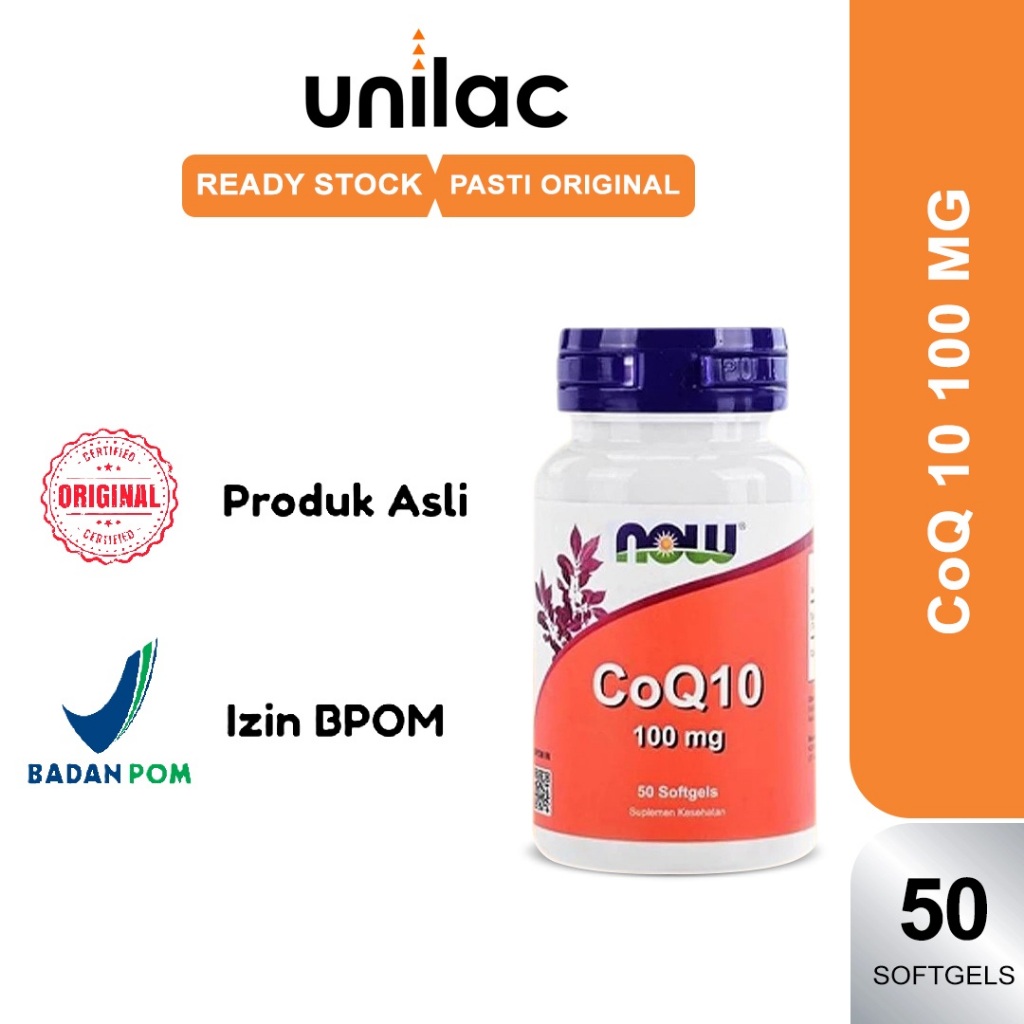 NOW Vitamin CoQ10 100mg 50 Softgels | Now Supplement Coenzyme Q10 Anti Radikal Bebas | NOW CoQ 10