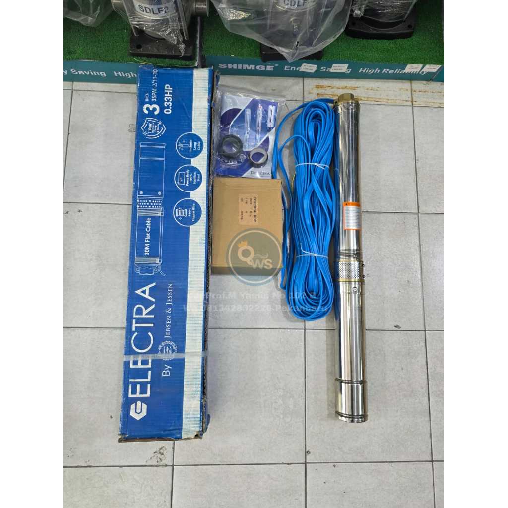 Pompa Satelit / Pompa Celup Sumur Bor Electra 3" 0,33HP + Kabel 0,5HP +Kabel
